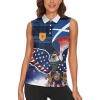 Scottish-American Heritage Month Women Sleeveless Polo Shirt USA Eagle with Scottish Traditional Costume