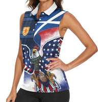 Scottish-American Heritage Month Women Sleeveless Polo Shirt USA Eagle with Scottish Traditional Costume