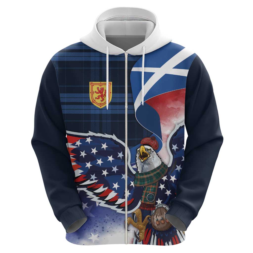 Scottish-American Heritage Month Zip Hoodie USA Eagle with Scottish Traditional Costume