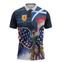 Scottish-American Heritage Month Zipper Polo Shirt USA Eagle with Scottish Traditional Costume