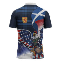 Scottish-American Heritage Month Zipper Polo Shirt USA Eagle with Scottish Traditional Costume