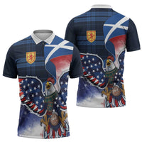 Scottish-American Heritage Month Zipper Polo Shirt USA Eagle with Scottish Traditional Costume