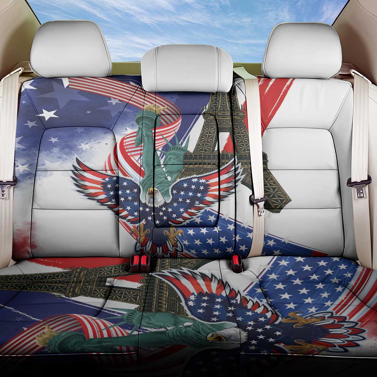 French-American Heritage Month Back Car Seat Cover Dual Heritage and National Flag