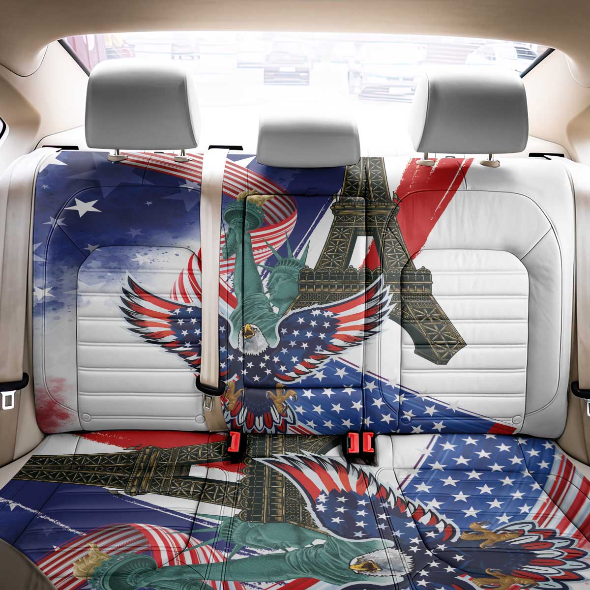 French-American Heritage Month Back Car Seat Cover Dual Heritage and National Flag