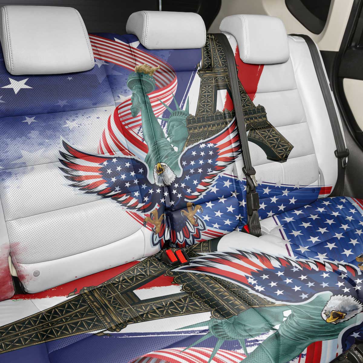 French-American Heritage Month Back Car Seat Cover Dual Heritage and National Flag