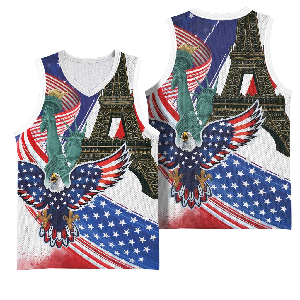 French-American Heritage Month Basketball Jersey Dual Heritage and National Flag