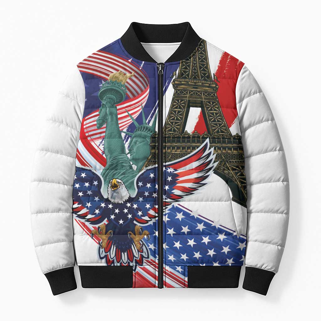 French-American Heritage Month Bomber Puffer Jacket Dual Heritage and National Flag
