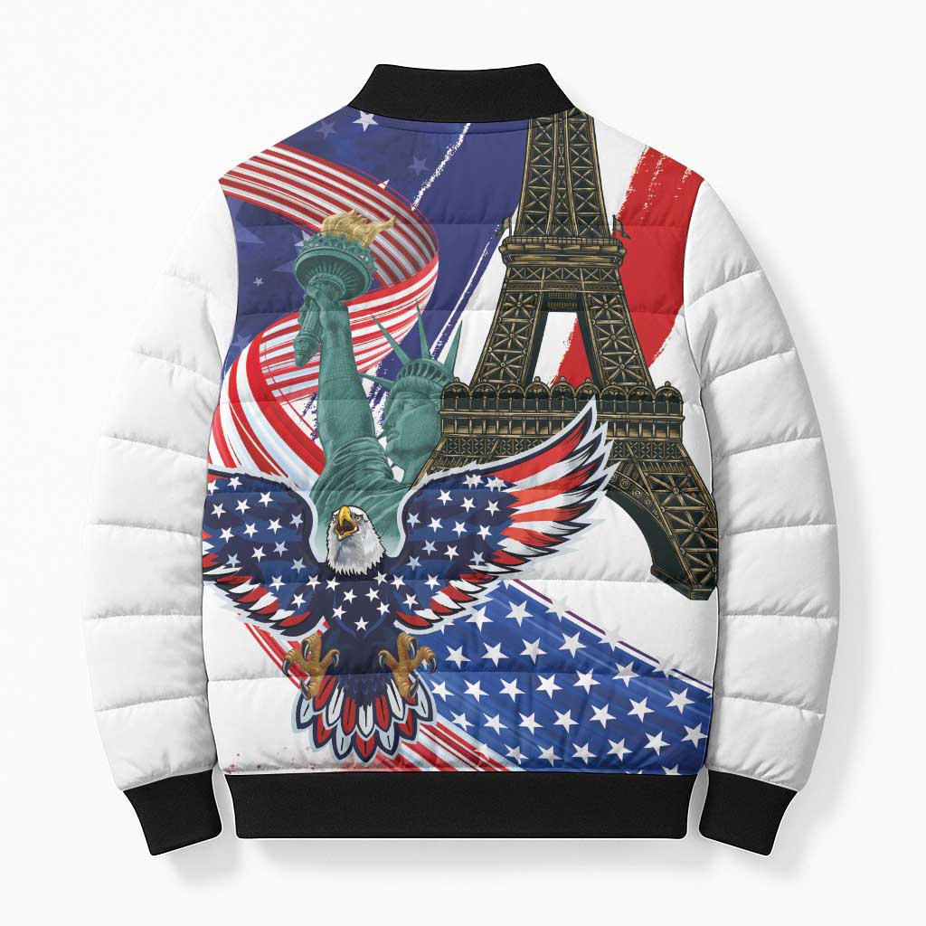 French-American Heritage Month Bomber Puffer Jacket Dual Heritage and National Flag
