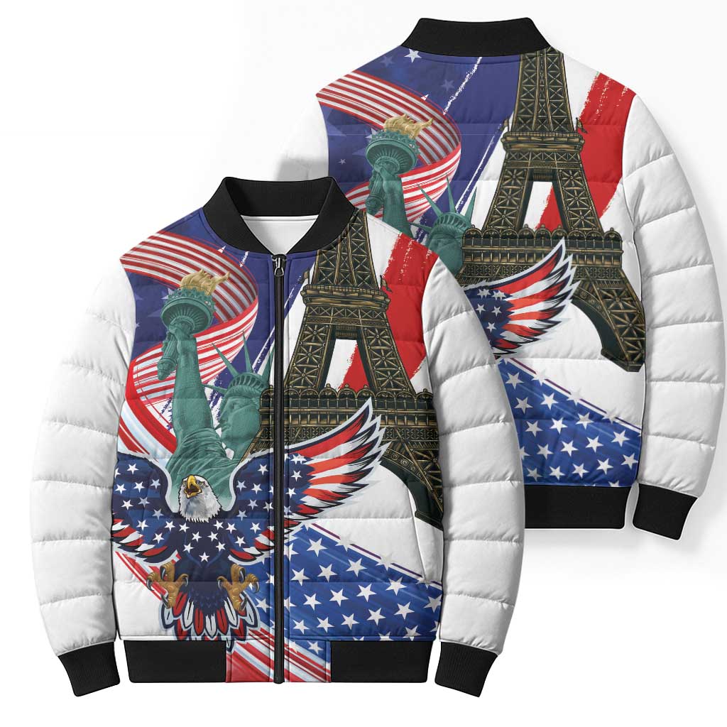 French-American Heritage Month Bomber Puffer Jacket Dual Heritage and National Flag