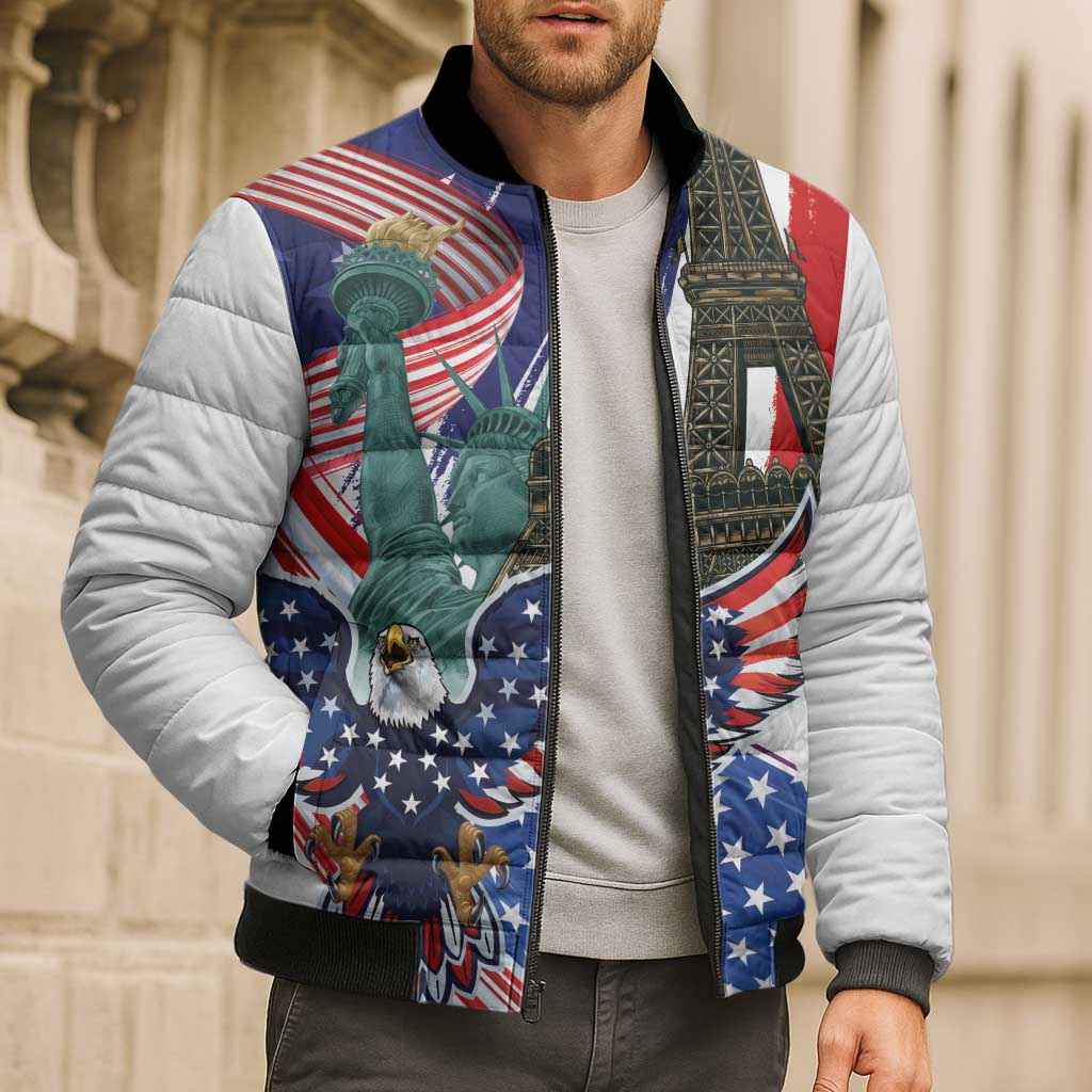French-American Heritage Month Bomber Puffer Jacket Dual Heritage and National Flag