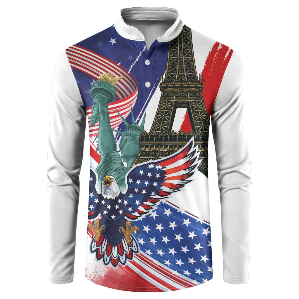 French-American Heritage Month Button Sweatshirt Dual Heritage and National Flag