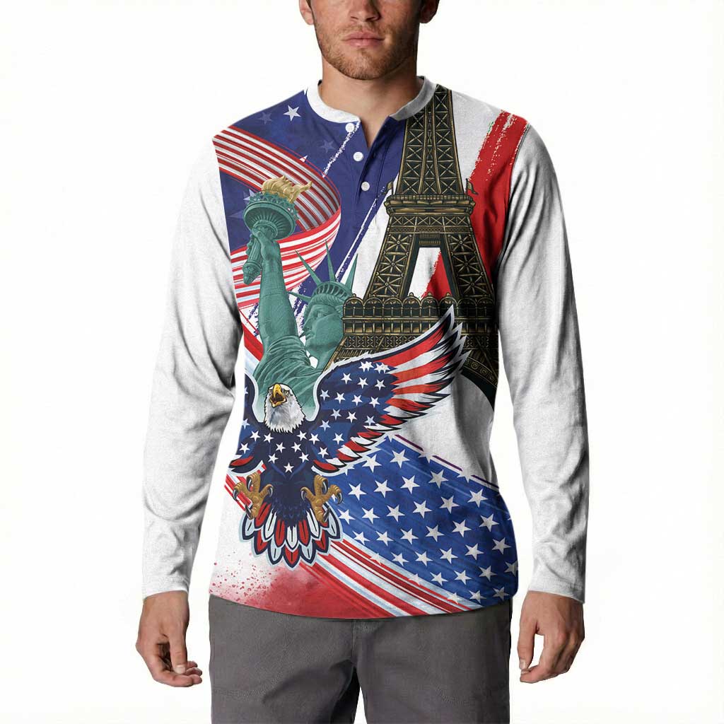 French-American Heritage Month Button Sweatshirt Dual Heritage and National Flag