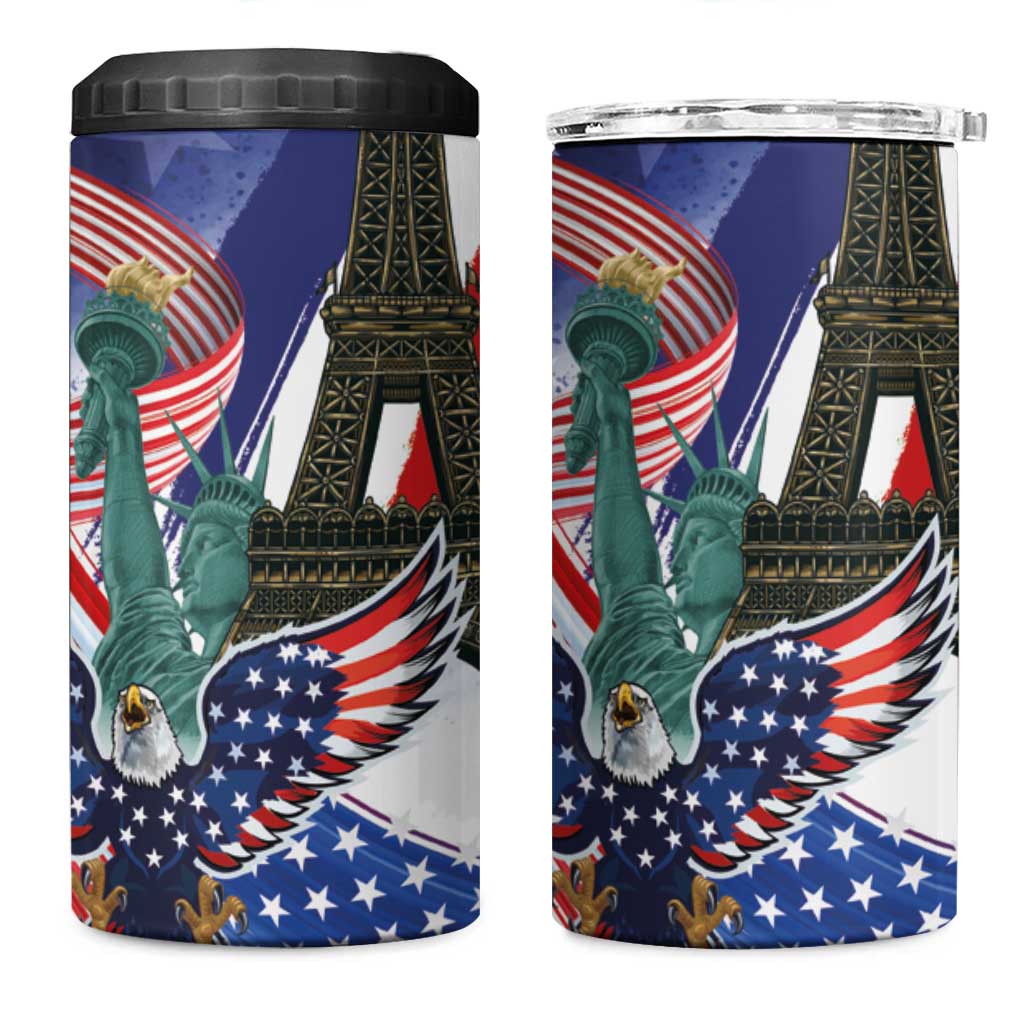 French-American Heritage Month 4 in 1 Can Cooler Tumbler Dual Heritage and National Flag