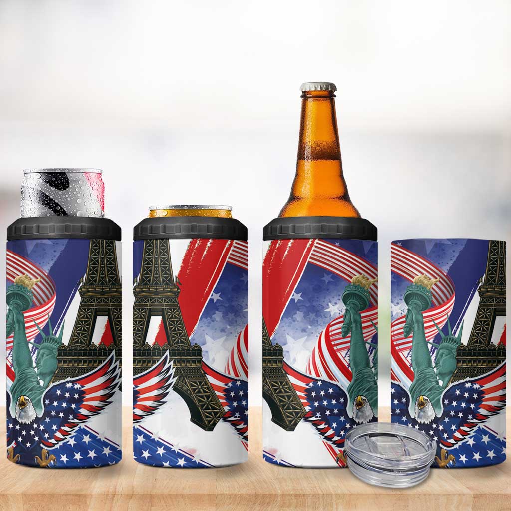 French-American Heritage Month 4 in 1 Can Cooler Tumbler Dual Heritage and National Flag