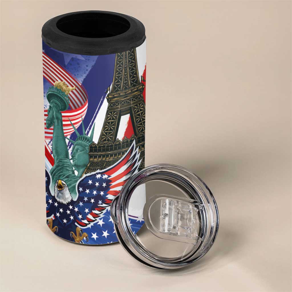 French-American Heritage Month 4 in 1 Can Cooler Tumbler Dual Heritage and National Flag