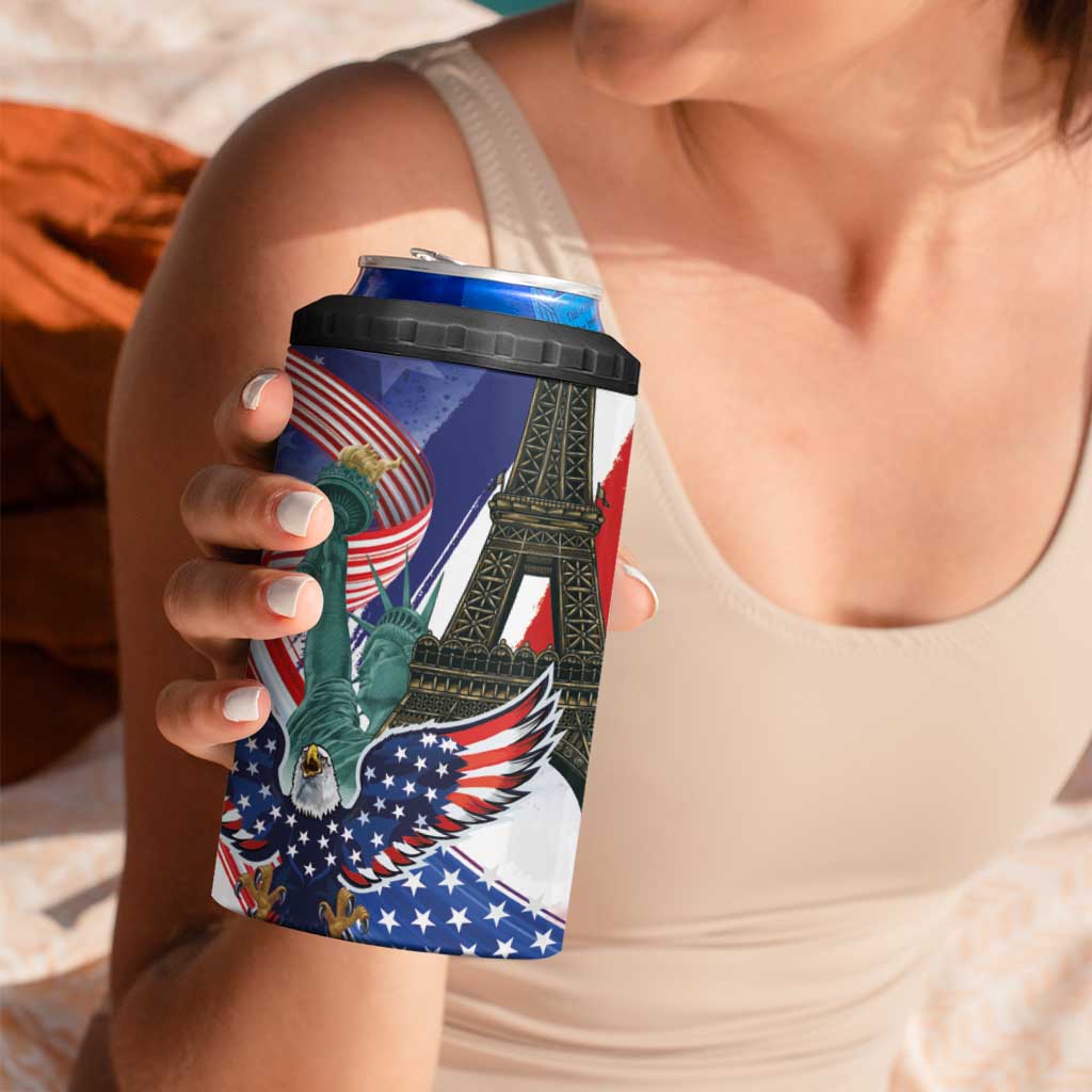 French-American Heritage Month 4 in 1 Can Cooler Tumbler Dual Heritage and National Flag