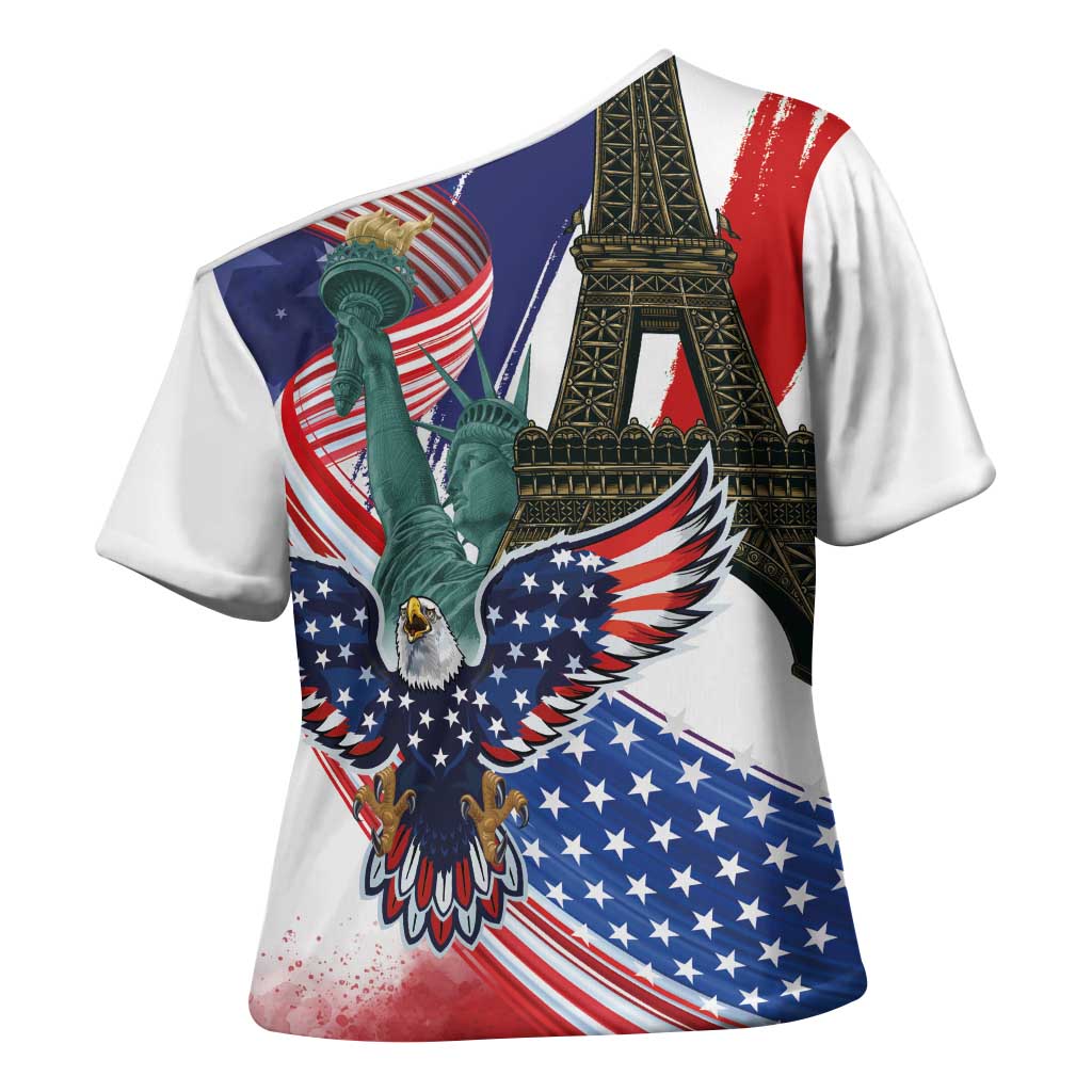 French-American Heritage Month Cross Shoulder Shirt Dual Heritage and National Flag