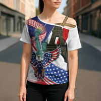 French-American Heritage Month Cross Shoulder Shirt Dual Heritage and National Flag