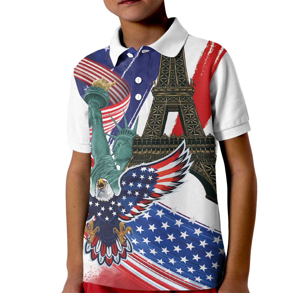 French-American Heritage Month Kid Polo Shirt Dual Heritage and National Flag