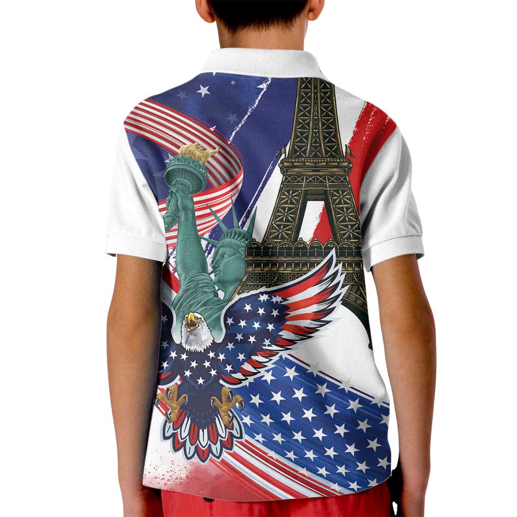 French-American Heritage Month Kid Polo Shirt Dual Heritage and National Flag