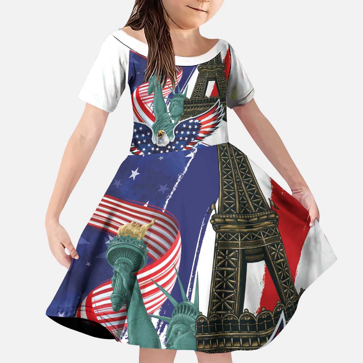French-American Heritage Month Kid Short Sleeve Dress Dual Heritage and National Flag
