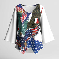 French-American Heritage Month Kimono Sleeve Blouse Dual Heritage and National Flag