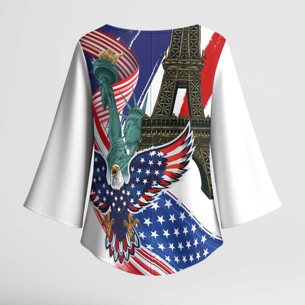 French-American Heritage Month Kimono Sleeve Blouse Dual Heritage and National Flag