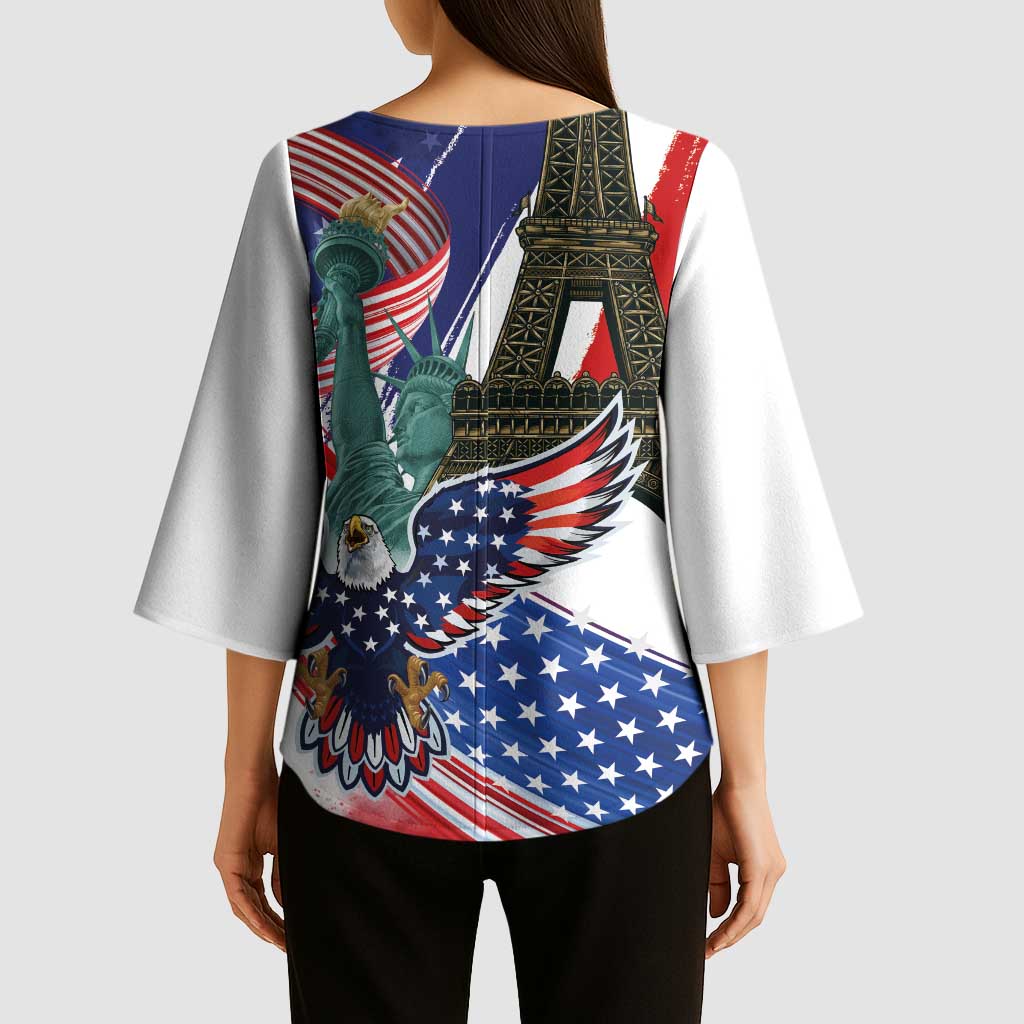 French-American Heritage Month Kimono Sleeve Blouse Dual Heritage and National Flag