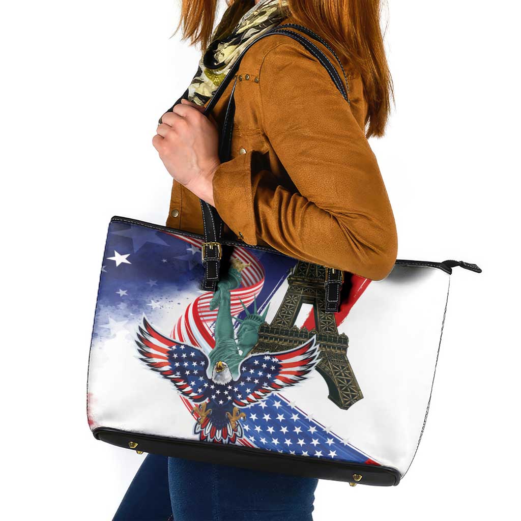 French-American Heritage Month Leather Tote Bag Dual Heritage and National Flag