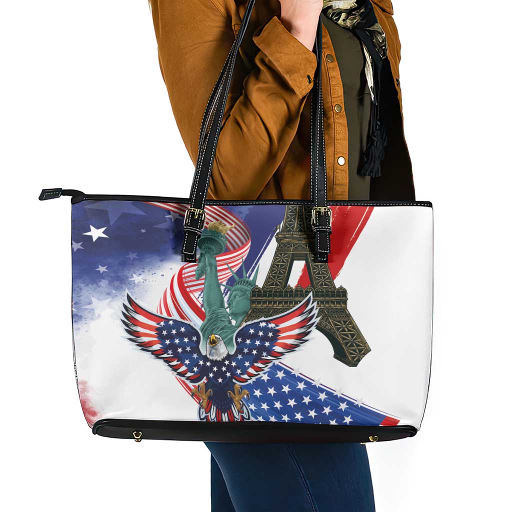 French-American Heritage Month Leather Tote Bag Dual Heritage and National Flag