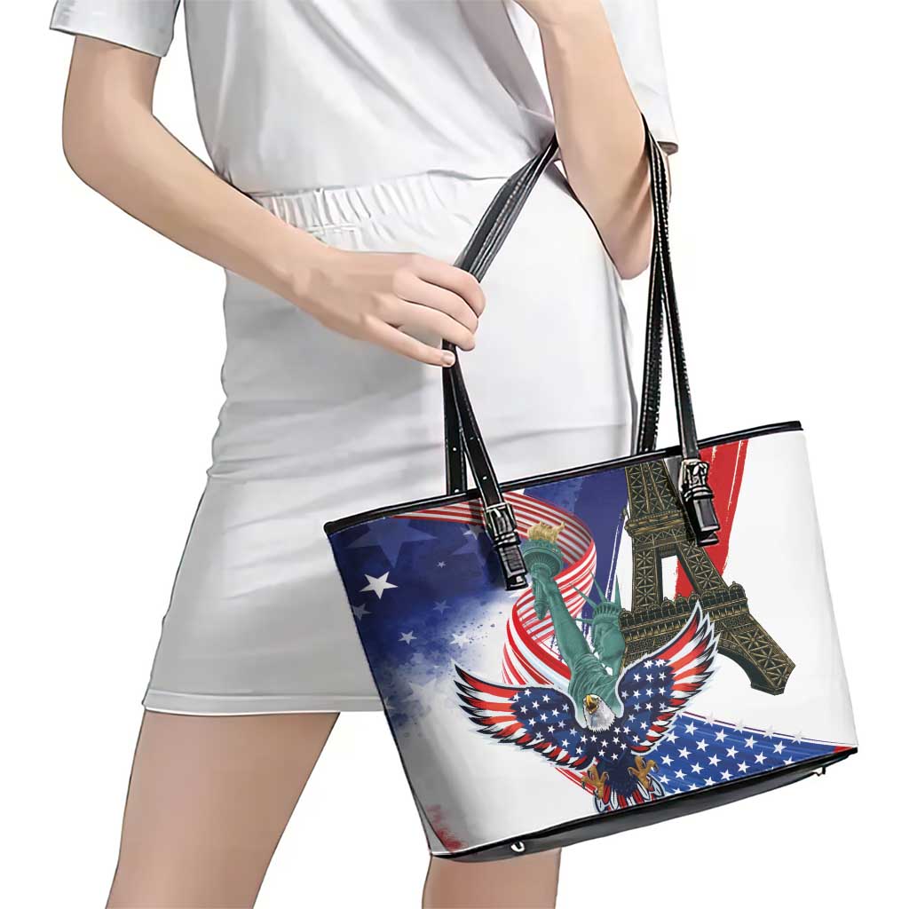 French-American Heritage Month Leather Tote Bag Dual Heritage and National Flag