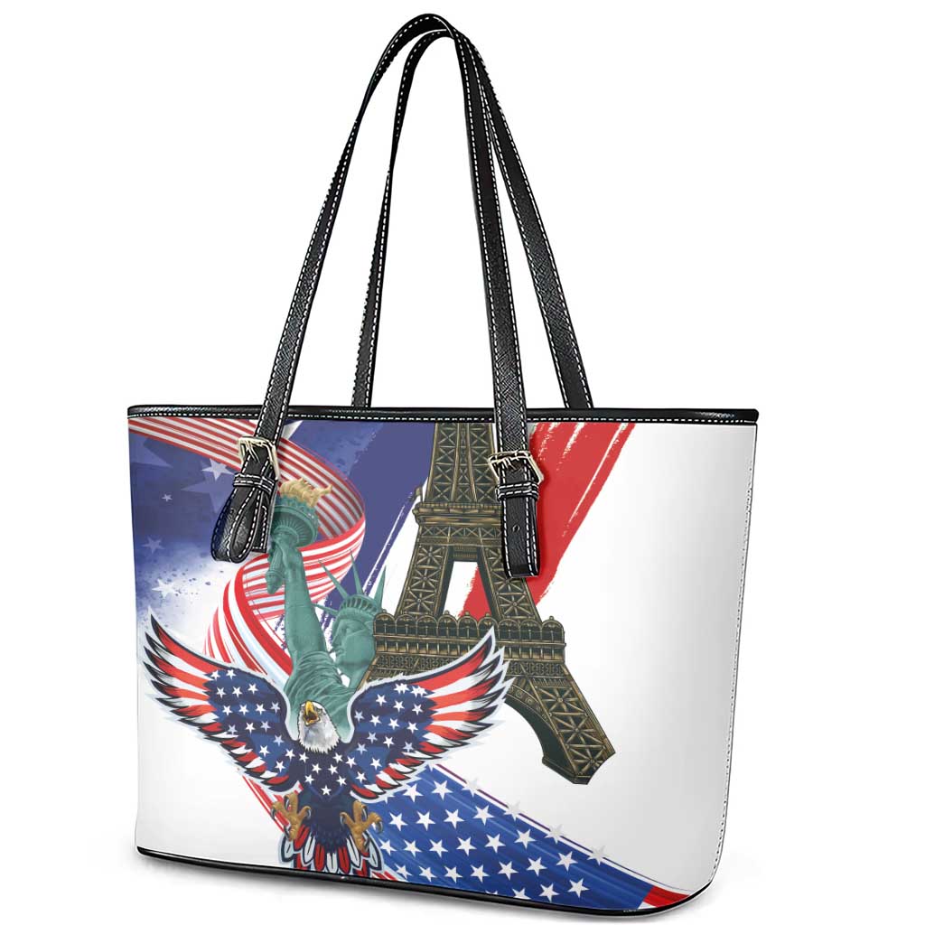 French-American Heritage Month Leather Tote Bag Dual Heritage and National Flag