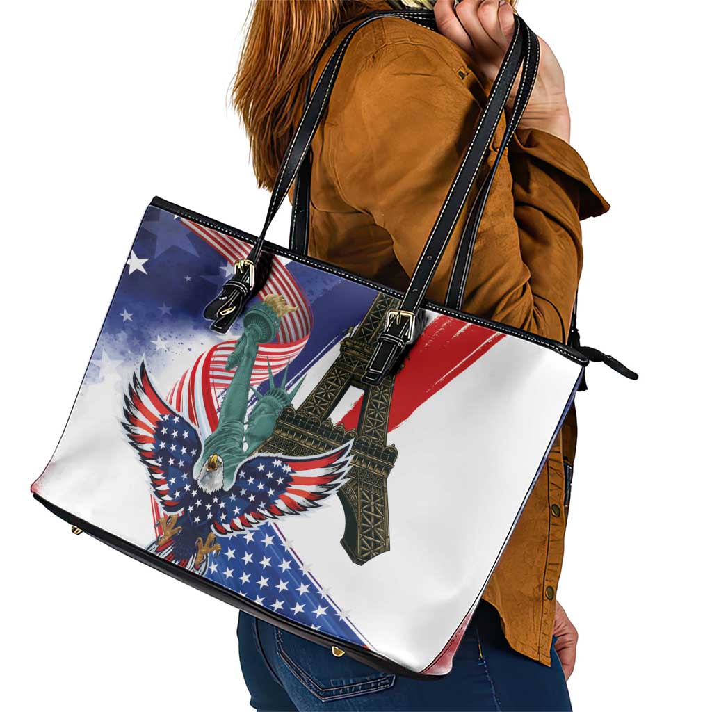 French-American Heritage Month Leather Tote Bag Dual Heritage and National Flag