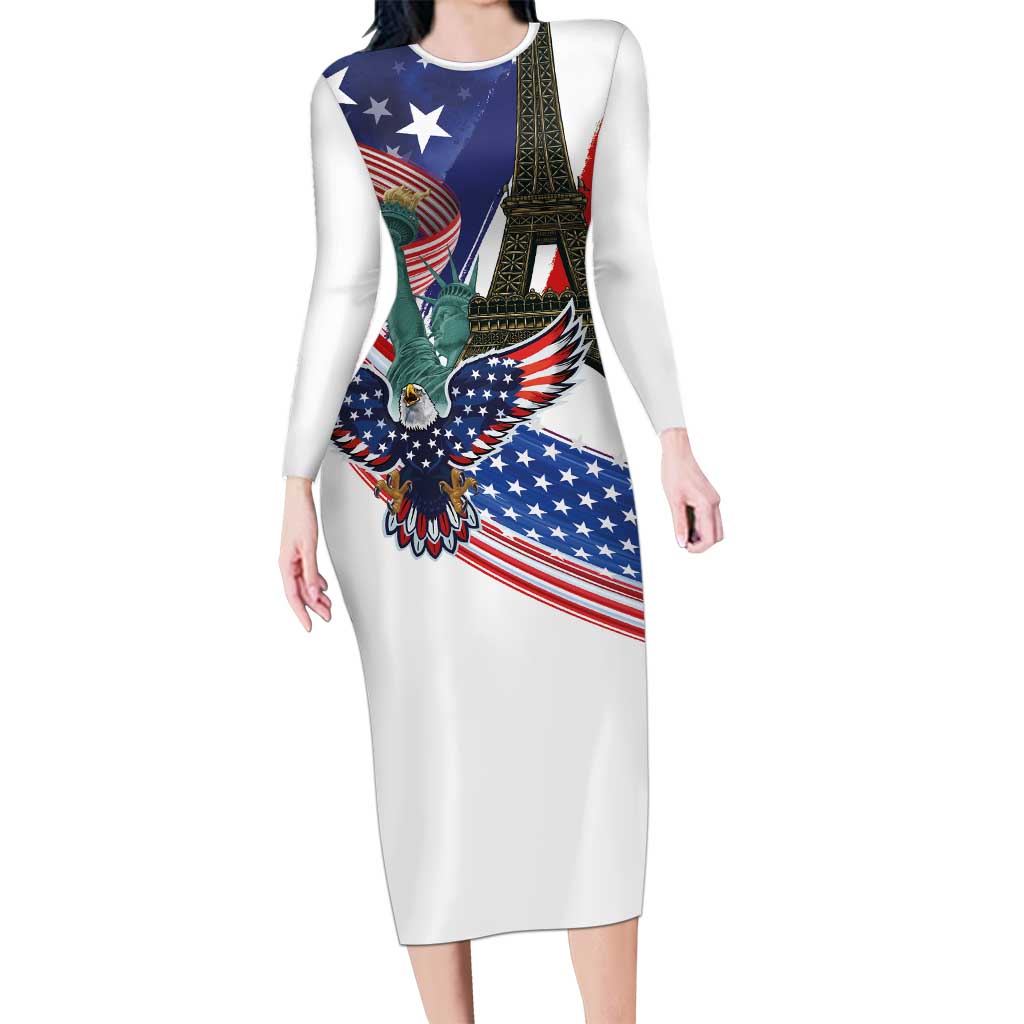French-American Heritage Month Long Sleeve Bodycon Dress Dual Heritage and National Flag