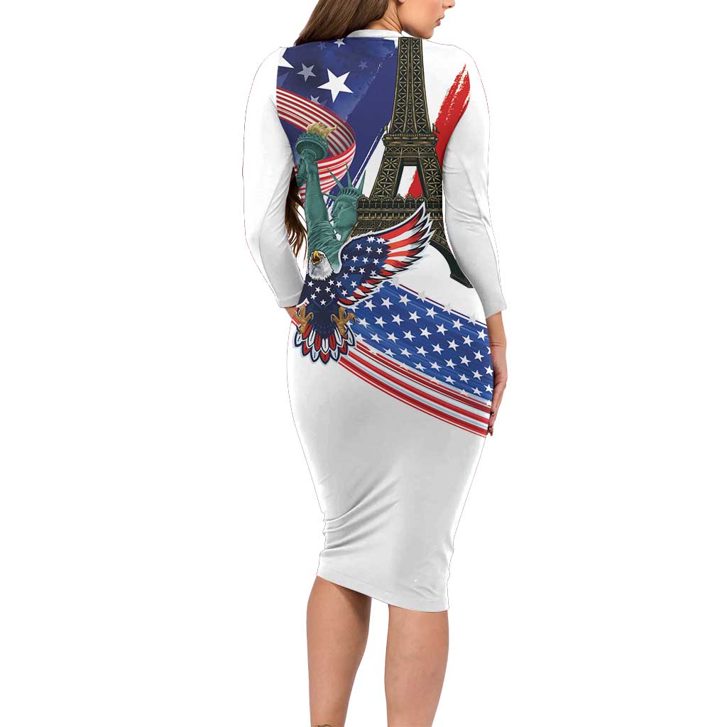 French-American Heritage Month Long Sleeve Bodycon Dress Dual Heritage and National Flag