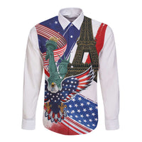 French-American Heritage Month Long Sleeve Button Shirt Dual Heritage and National Flag