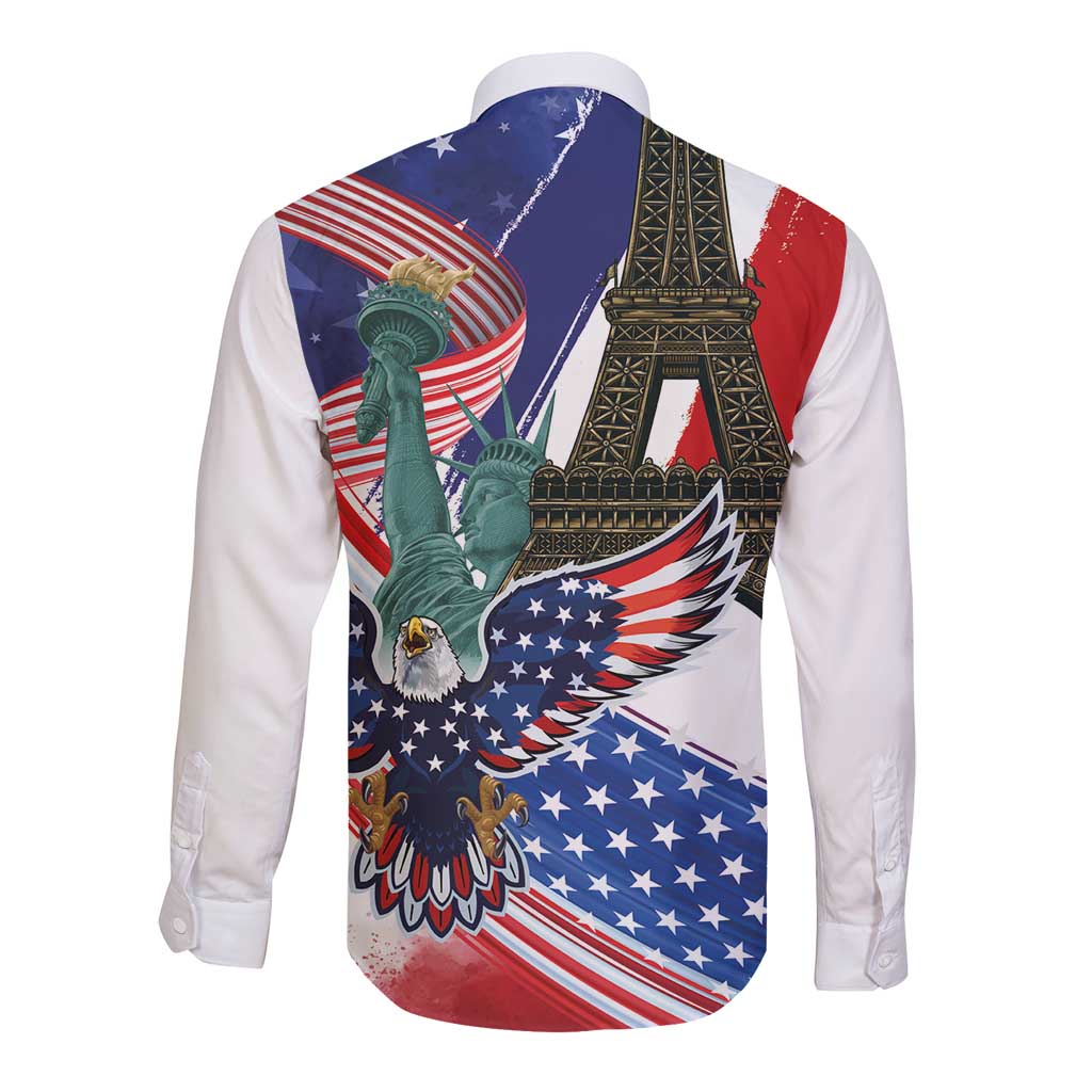 French-American Heritage Month Long Sleeve Button Shirt Dual Heritage and National Flag
