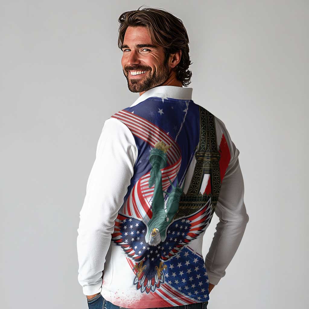 French-American Heritage Month Long Sleeve Polo Shirt Dual Heritage and National Flag
