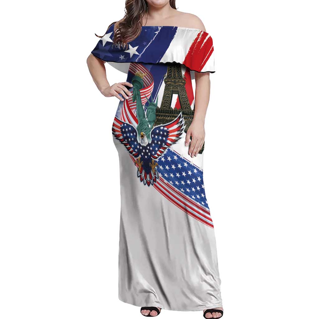 French-American Heritage Month Off Shoulder Maxi Dress Dual Heritage and National Flag