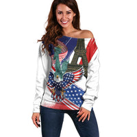 French-American Heritage Month Off Shoulder Sweater Dual Heritage and National Flag
