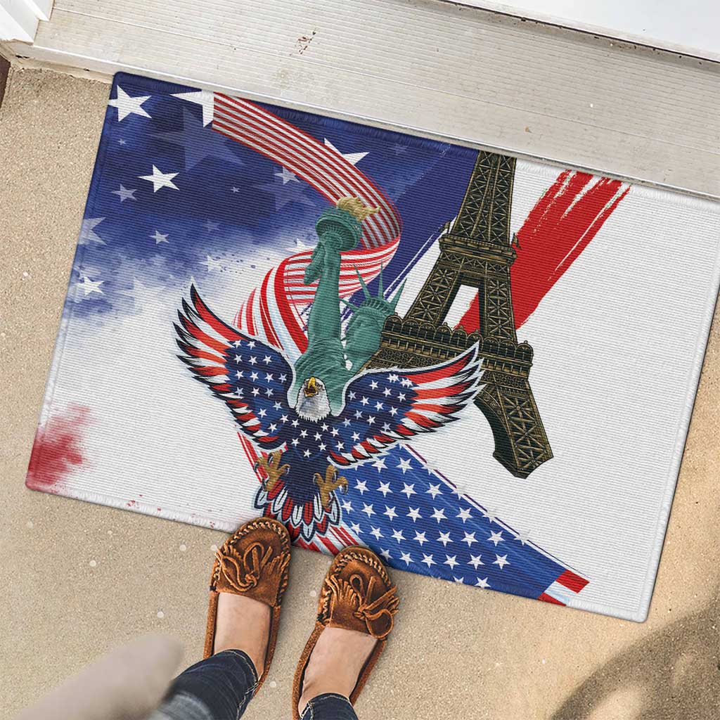 French-American Heritage Month Rubber Doormat Dual Heritage and National Flag