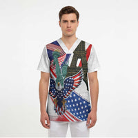 French-American Heritage Month Scrub Top Dual Heritage and National Flag