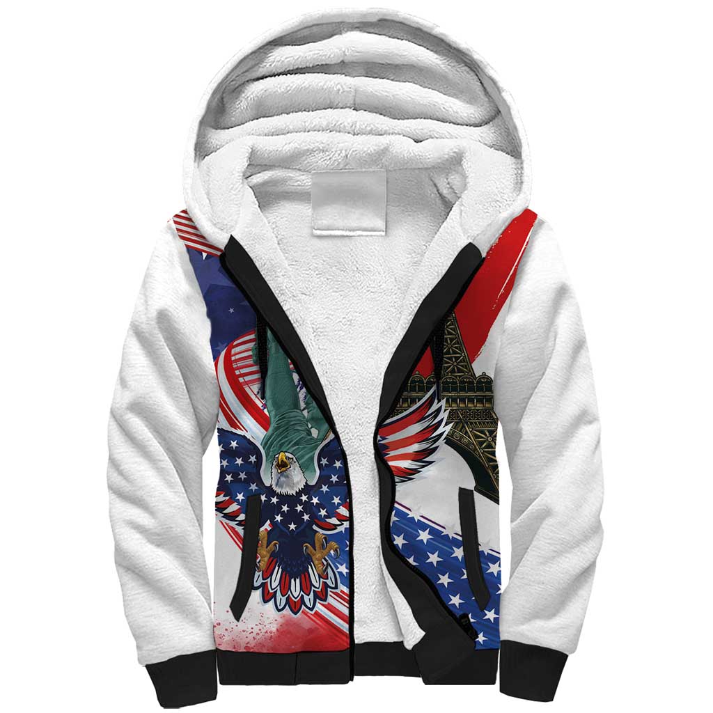 French-American Heritage Month Sherpa Hoodie Dual Heritage and National Flag