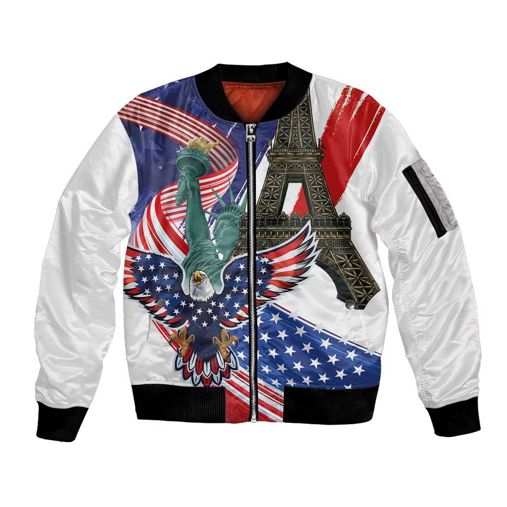 French-American Heritage Month Sleeve Zip Bomber Jacket Dual Heritage and National Flag