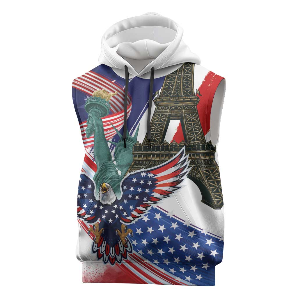 French-American Heritage Month Sleeveless Hoodie Dual Heritage and National Flag