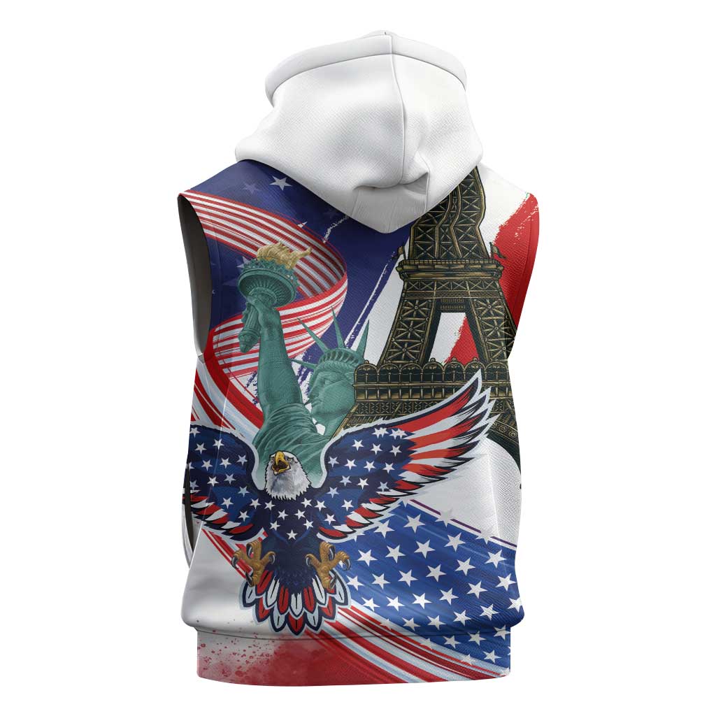 French-American Heritage Month Sleeveless Hoodie Dual Heritage and National Flag