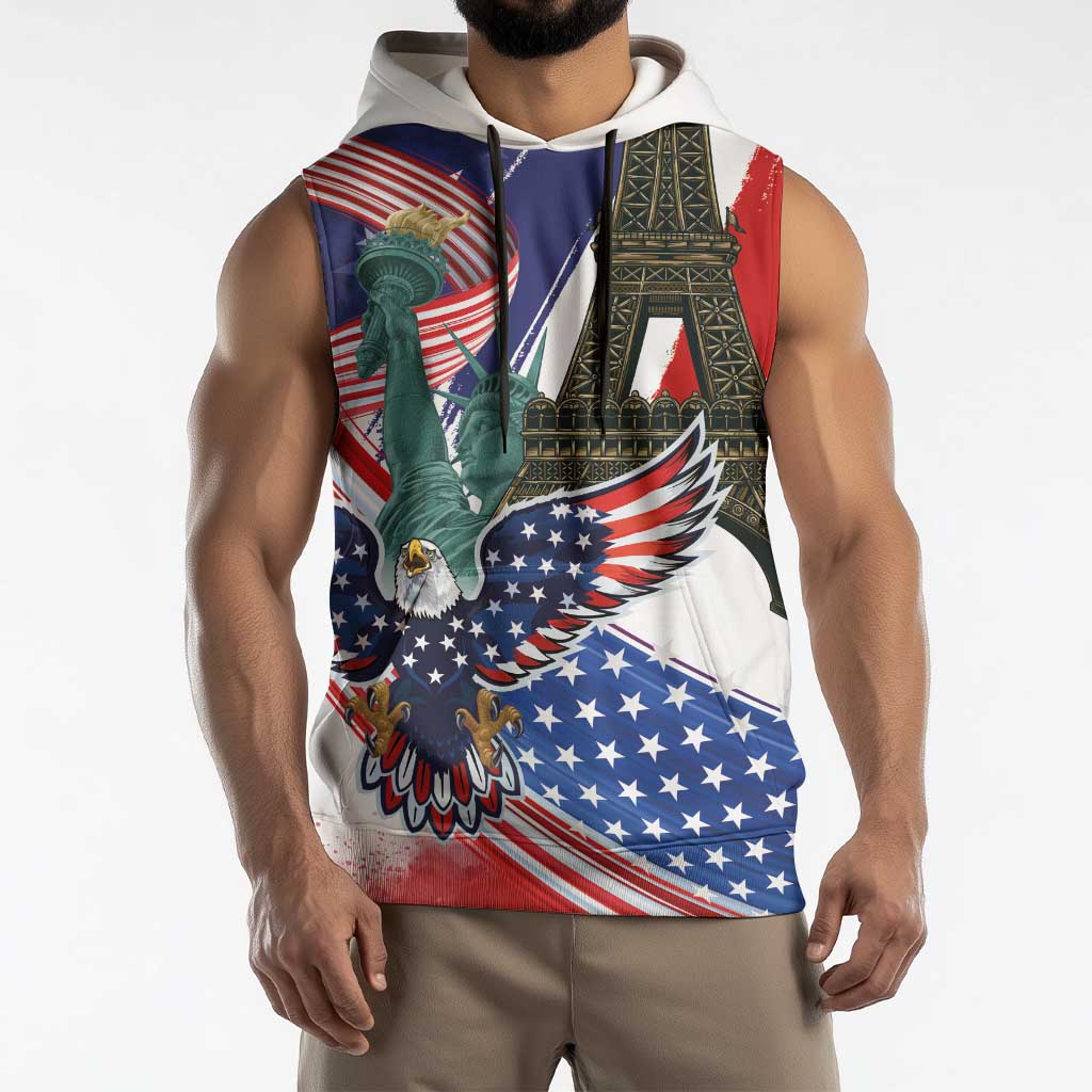 French-American Heritage Month Sleeveless Hoodie Dual Heritage and National Flag