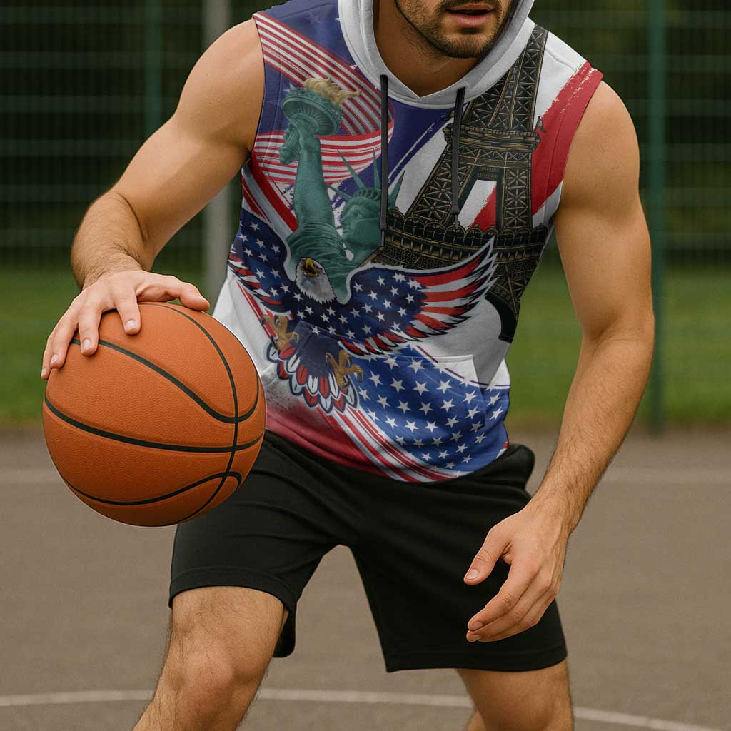 French-American Heritage Month Sleeveless Hoodie Dual Heritage and National Flag