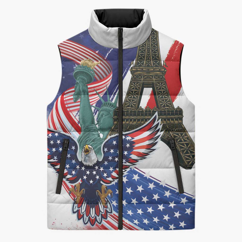 French-American Heritage Month Sleeveless Puffer Jacket Dual Heritage and National Flag