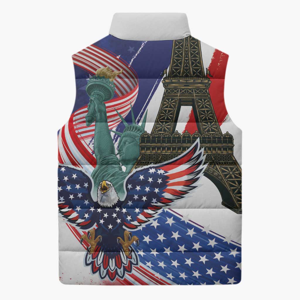 French-American Heritage Month Sleeveless Puffer Jacket Dual Heritage and National Flag